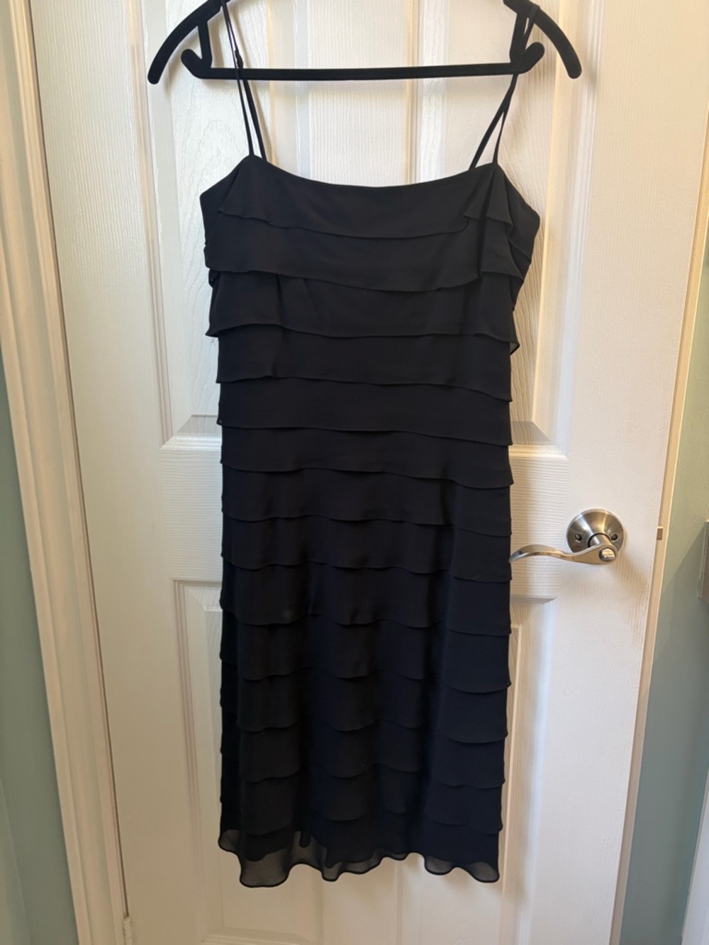 Tadashi Shoji Black Tiered Spaghetti-Strap Midi Dress